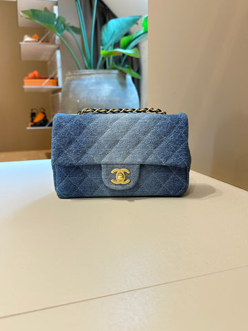 Chanel Mini Rectangular Flap Washed Denim Blue GHW