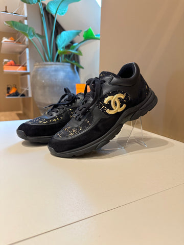 Chanel CC Suede Tweed Trainers Black 40