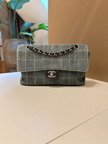 Chanel Vintage Denim Chocolate Bar Medium Classic Flap Bag SHW