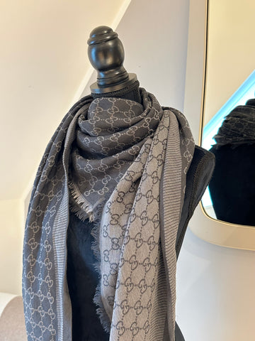 Gucci GG Grey Wool Stole Scarf