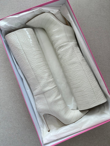 Paris Texas Croc-effect Leather Knee Boots Off-white 39