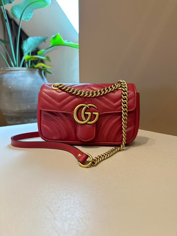 Gucci GG Marmont Mini Shoulder Bag Red GHW