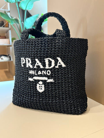 Prada Small Crochet Tote Bag Black