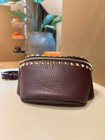Valentino Garavani Burgundy Rockstud Belt Bag