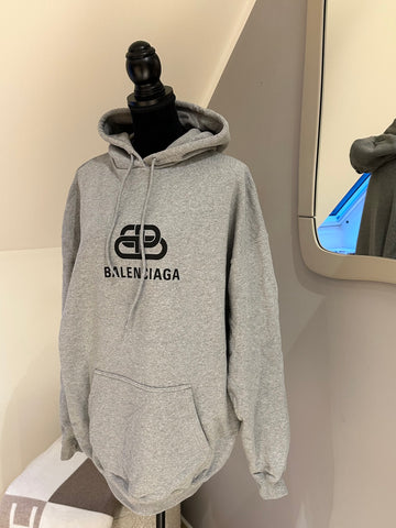 Balenciaga BB Logo Print Hoodie Grey L