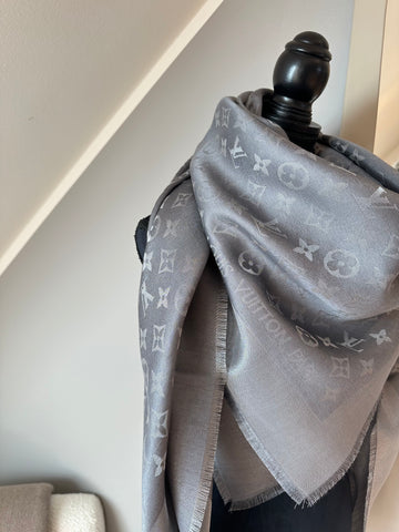 Louis Vuitton Shine Monogram Classic Scarf Grey Charcoal