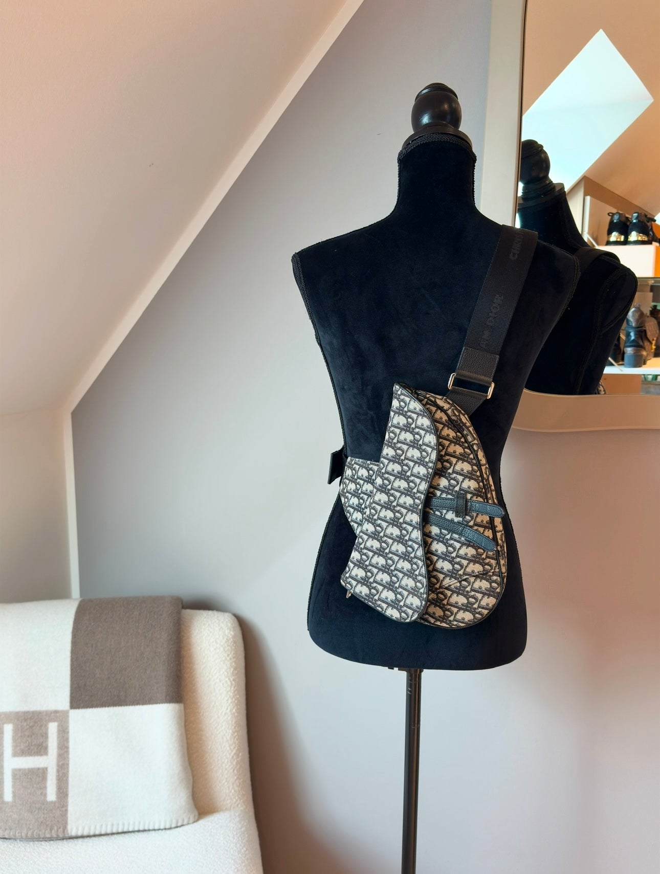 Sling Bag Saddle Bag Beige And Black Dior Oblique Jacquard Dior