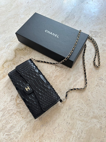 Chanel Black Python Wallet on Chain GHW