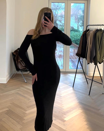 Long Plain Bardot Dress