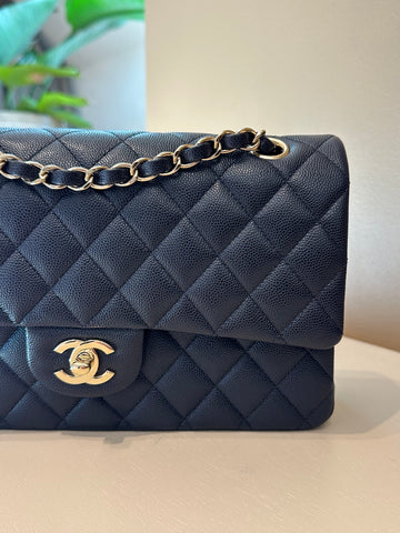 Chanel Medium Classic Flap Bag Dark Navy Light GHW