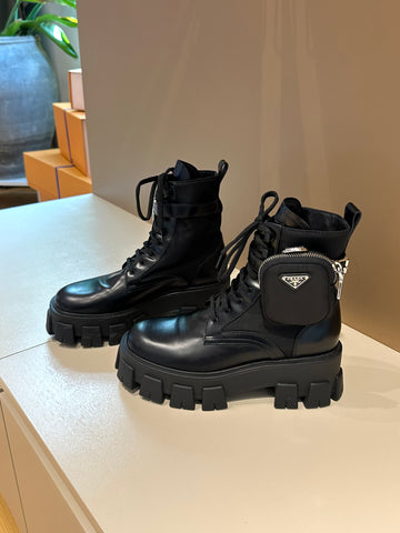 Prada Monolith Leather & Re-Nylon Boots With Pouch Black 37,5
