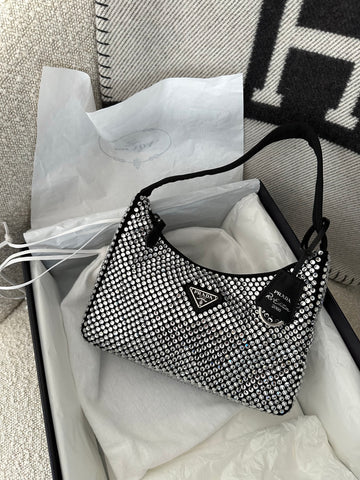 Prada Satin Mini Bag With Crystal Black