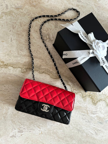 Chanel Mini Rectangular Flap Bag Black and Red Patent Leather