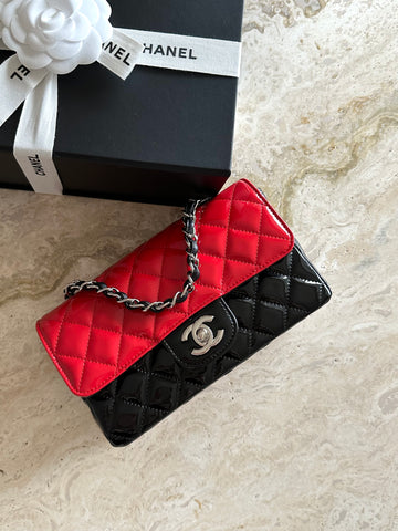 Chanel Mini Rectangular Flap Bag Black and Red Patent Leather