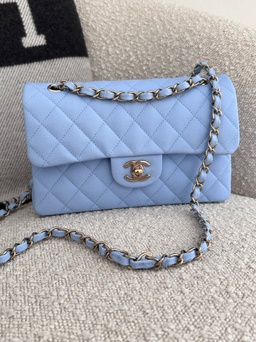 Chanel Small Classic Flap Bag Light Blue GHW
