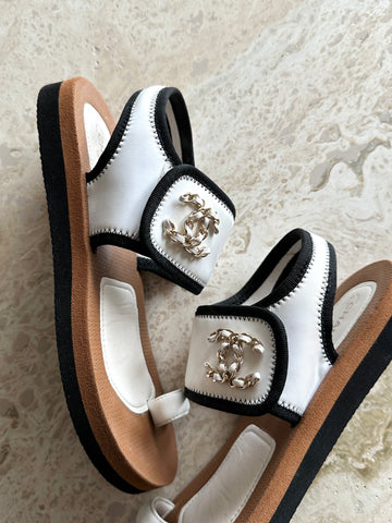 Chanel Fabric Lambskin CC Sandals 39