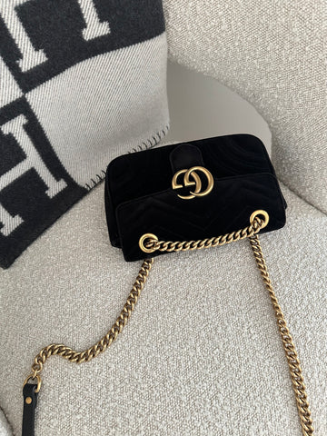 Gucci Velvet Mini GG Marmont Bag Black