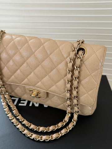 Chanel 21S Medium Classic Flap Bag Irediscent Beige Caviar GHW