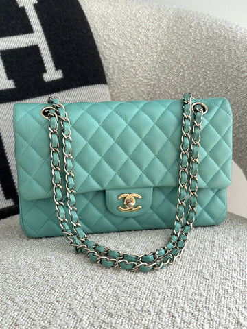 Chanel 21S Medium Classic Flap Bag Tiffany Green Caviar GHW