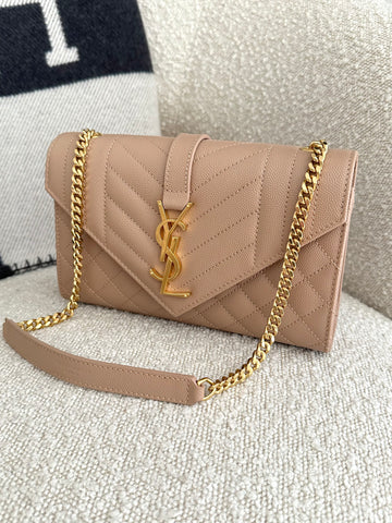 YSL Envelope Small Bag Dark Beige GHW
