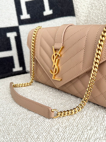 YSL Envelope Small Bag Dark Beige GHW