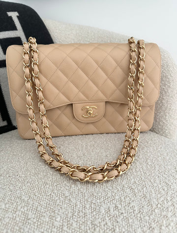 Chanel Classic Flap Bag Jumbo Beige GHW