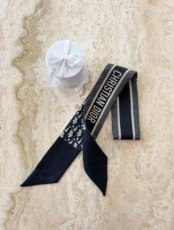 Dior Oblique Mitzah Scarf Navy Blue Silk Twill