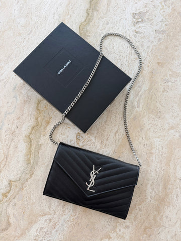 YSL Classic Cassandre Chain Wallet Black SHW
