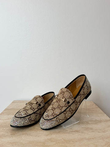 Gucci Jordaan Crystal Embellished Loafers 38