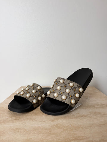 Gucci GG Supreme Pearls Slide Sandals 38