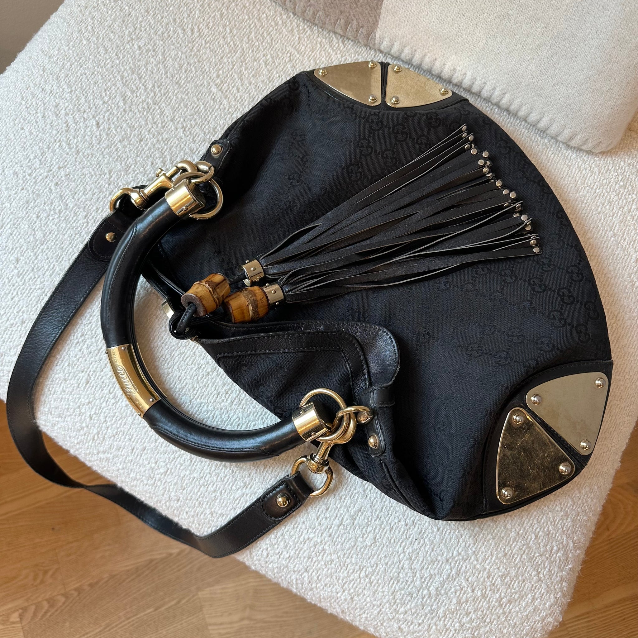 Gucci GG Babouska Indy Hobo Bag Black GHW