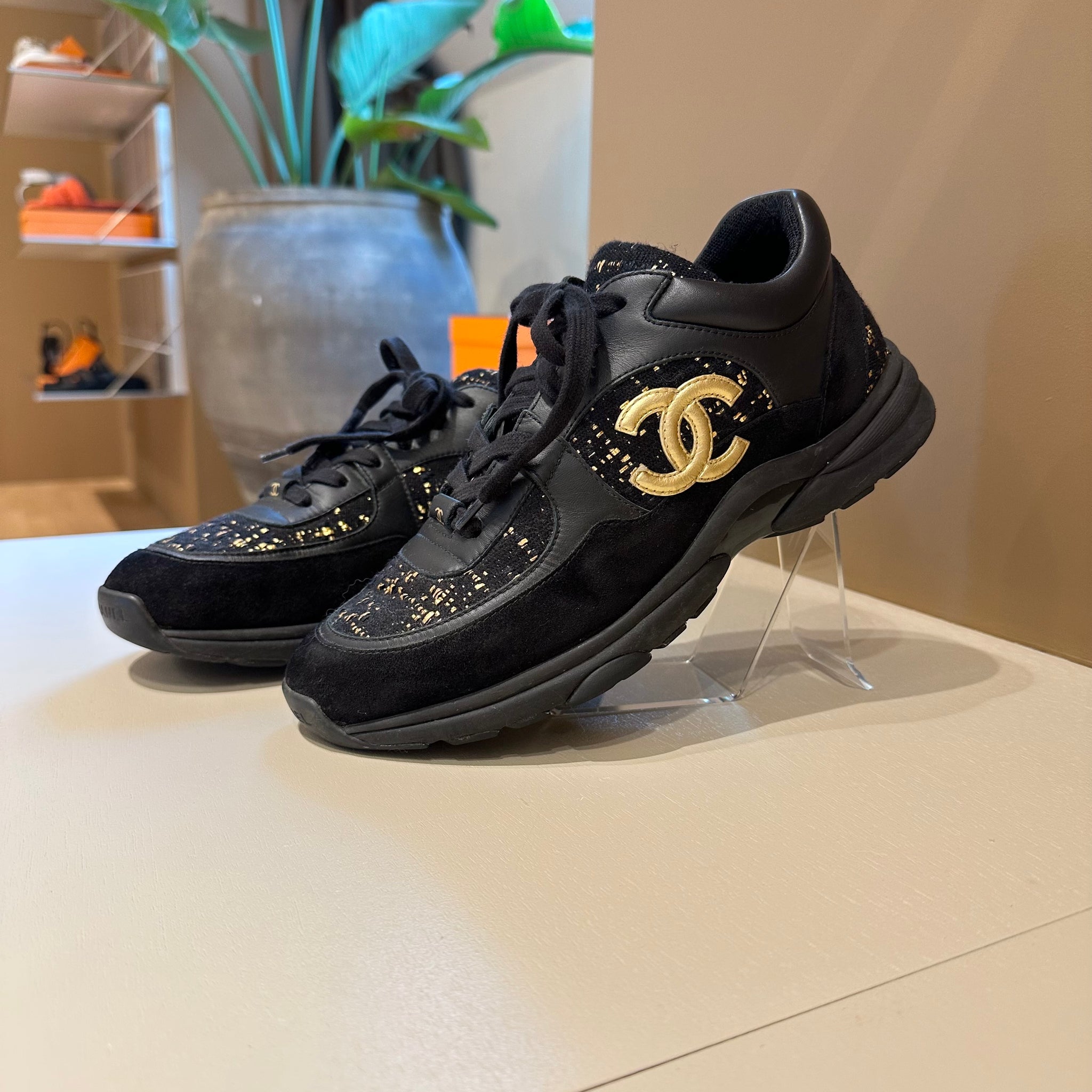 Chanel CC Suede Tweed Trainers Black 40