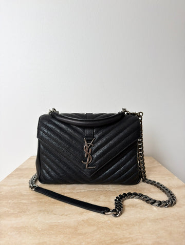YSL College Medium Shoulder Bag Black Antique SHW