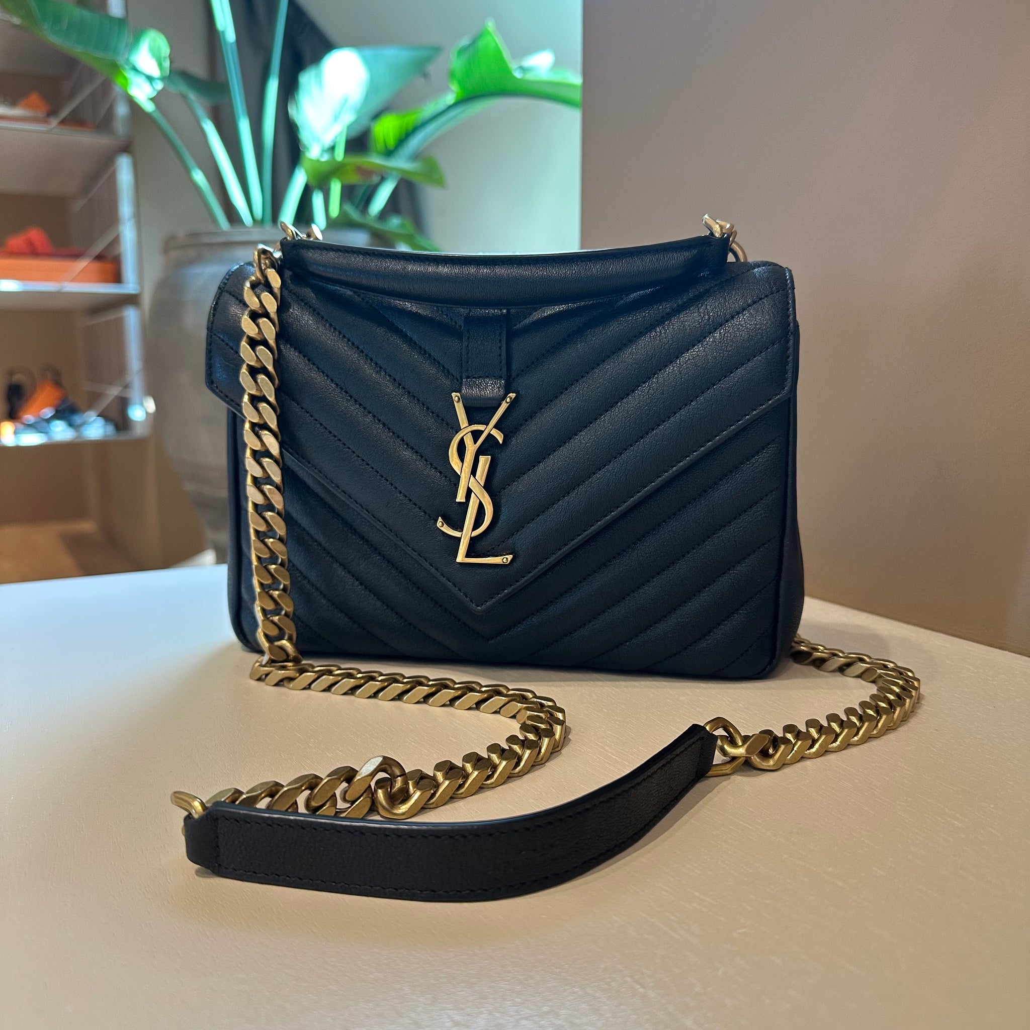 YSL College Medium Shoulder Bag Black GHW