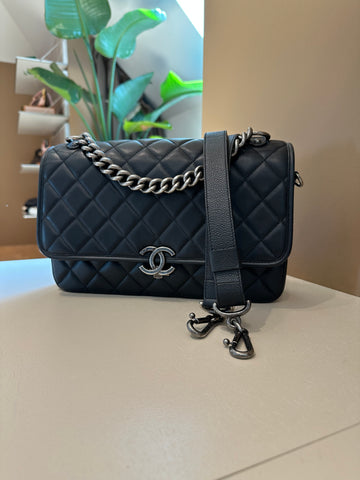 Chanel Carry All Messenger Bag Black Aged SHW
