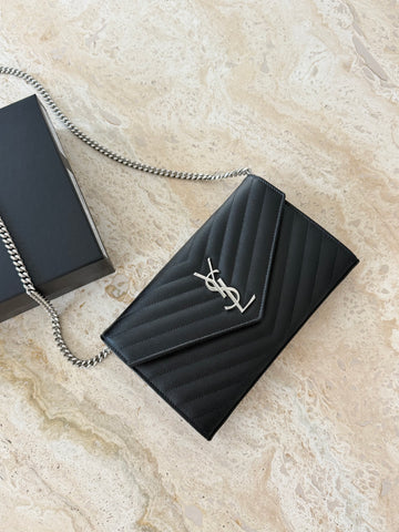 YSL Classic Cassandre Chain Wallet Black SHW