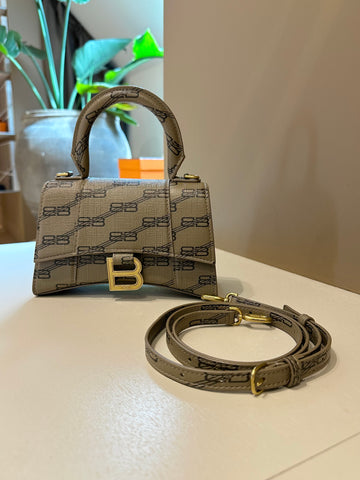 Balenciaga Hourglass XS Coated Canvas BB Monogram Top Handle Bag