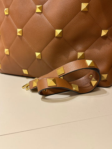 Valentino Garavani Large Roman Stud Tote Bag Saddle Brown