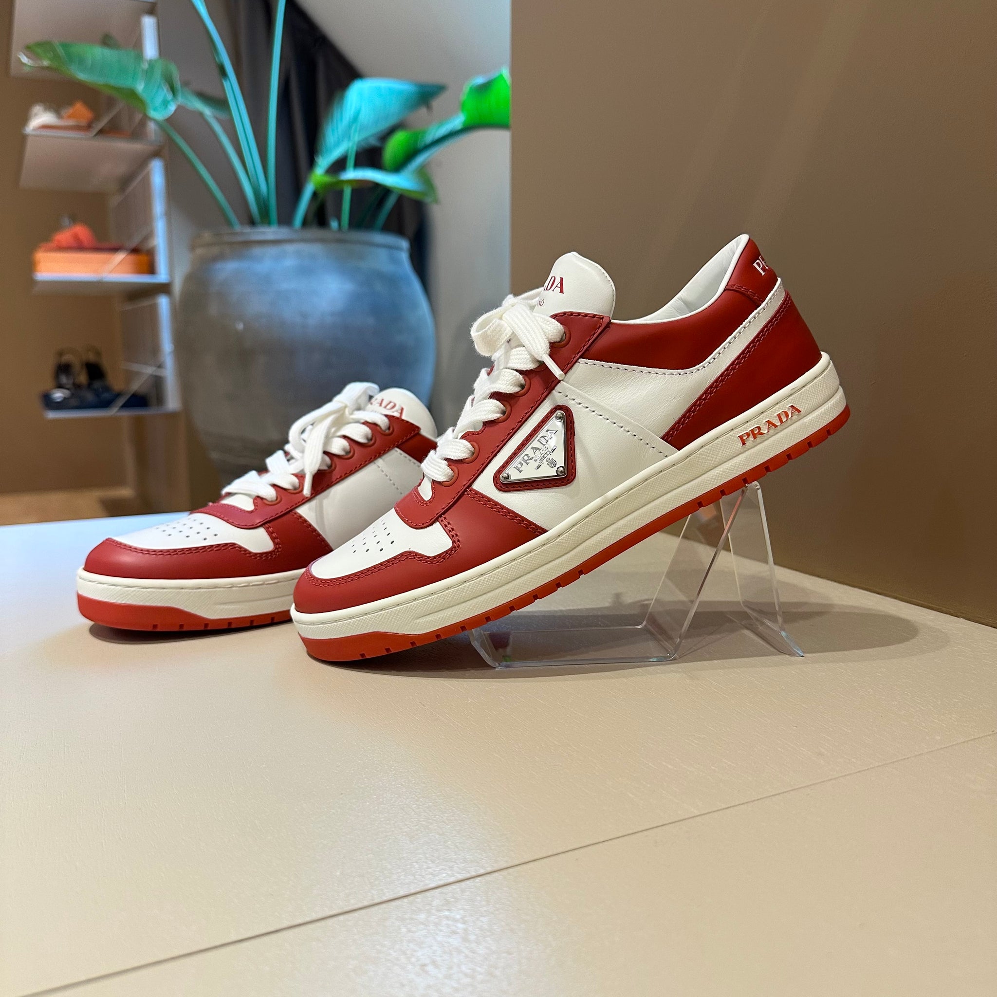 Prada Downtown Leather Sneakers Red/White 38,5