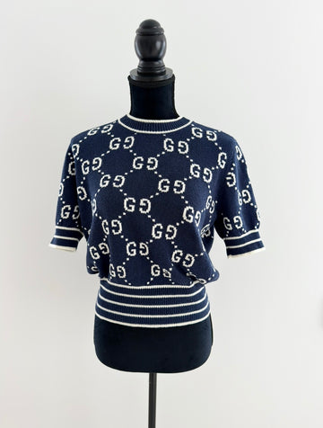 Gucci GG Cotton Jacquard Top Navy/Ivory XL