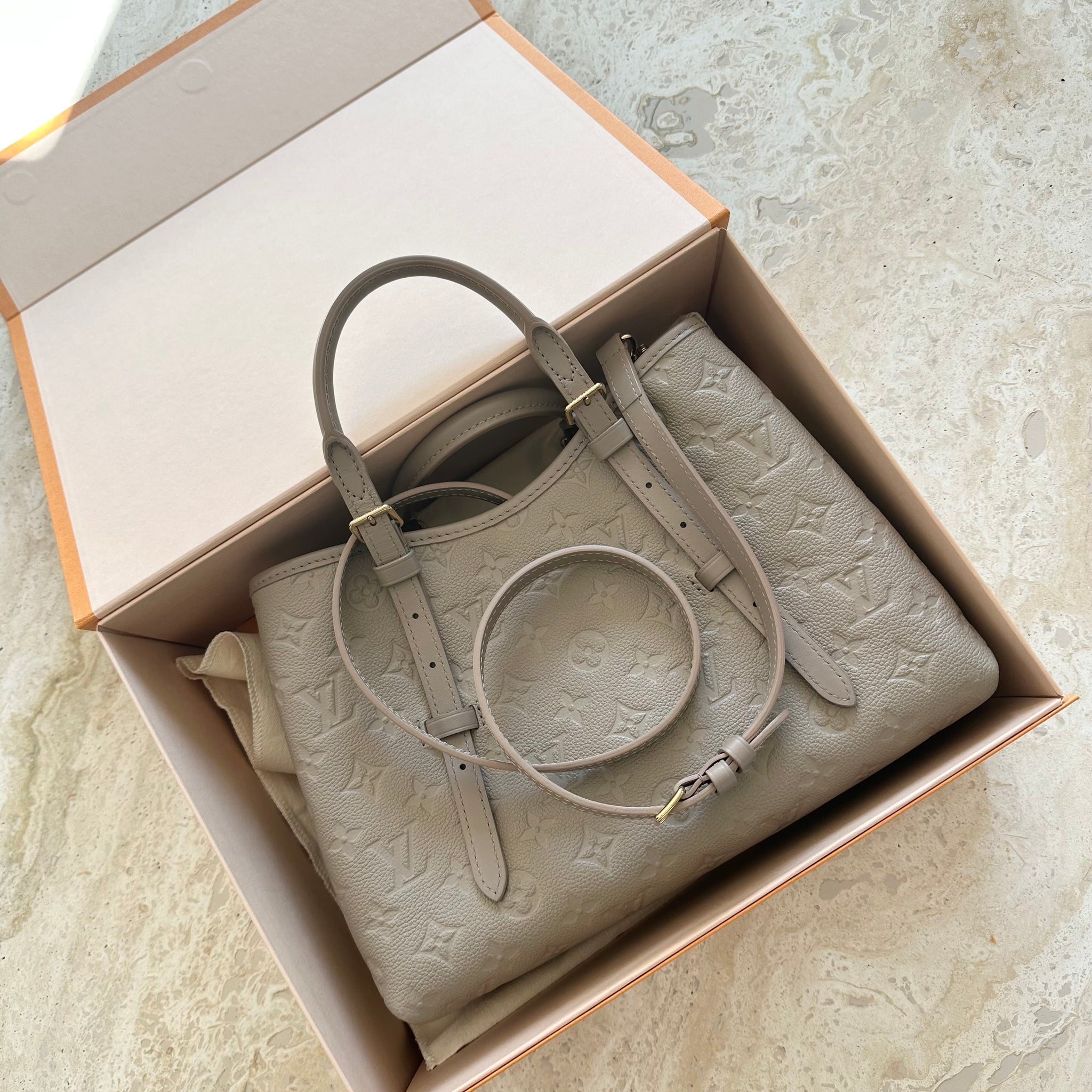 Louis Vuitton Babylone PM Tote Monogram Empreinte Leather Dune