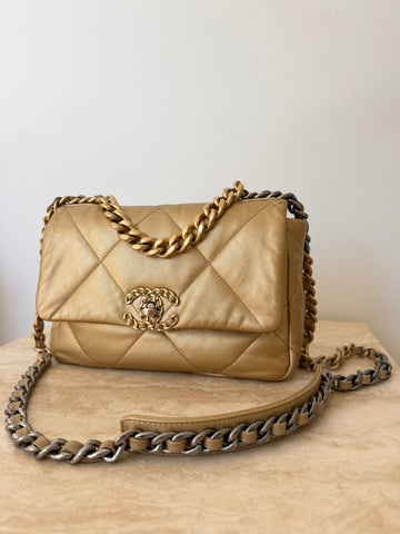 Chanel 19 Small Metallic Gold Lambskin