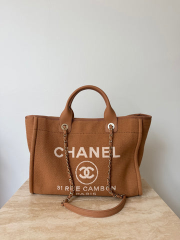 Chanel Deauville Medium Tote Bag Dark Brown GHW