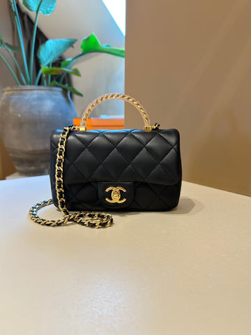 Chanel Mini Flap Bag With Top Handle Black Lambskin GHW
