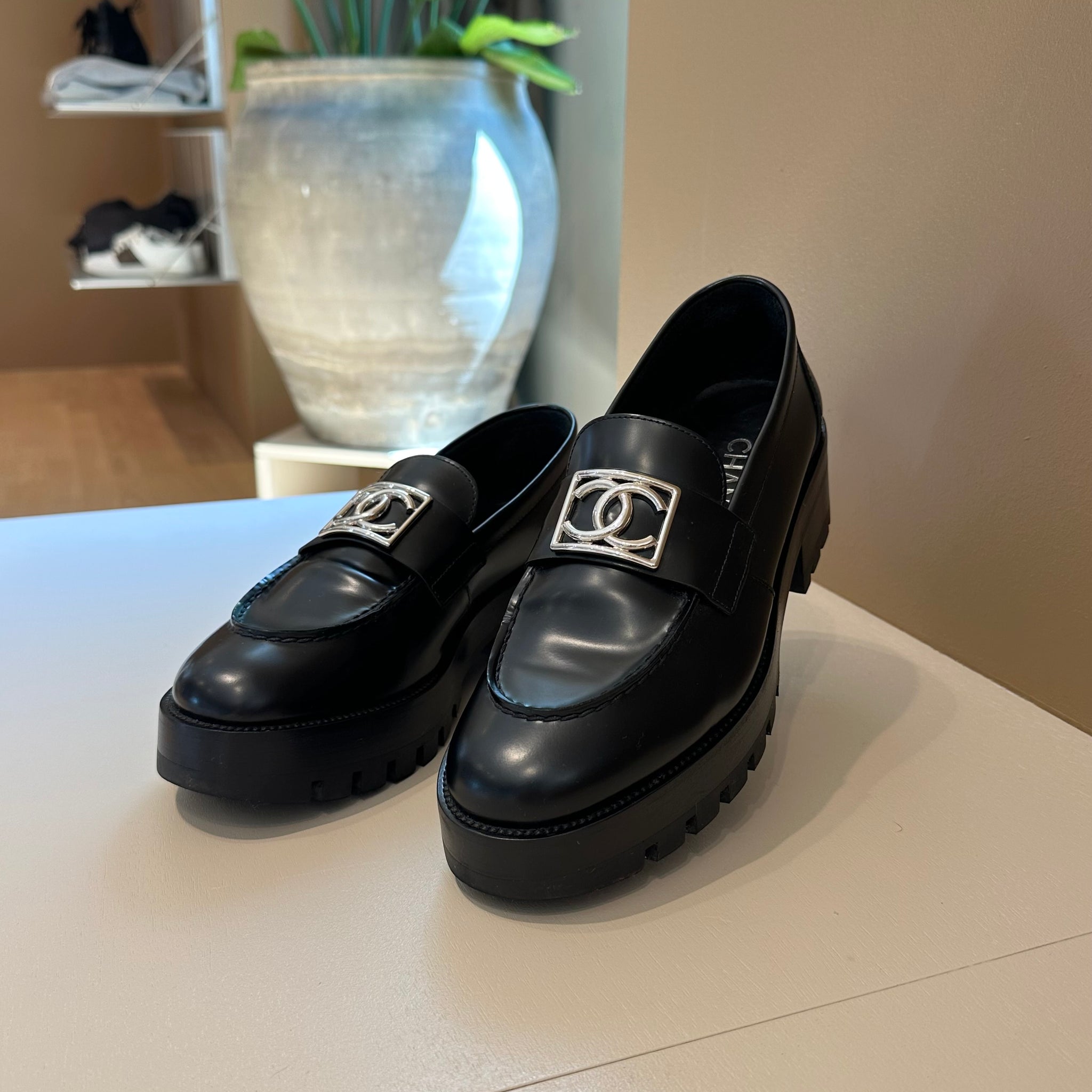 Chanel CC Logo Platform Loafers 39