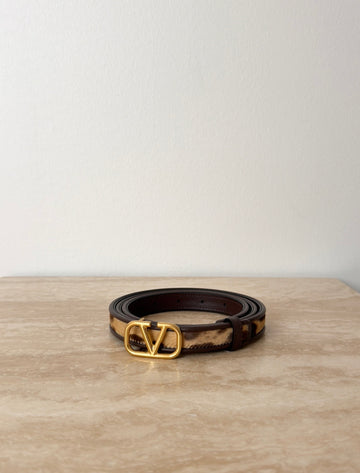Valentino Garavani Vlogo Signature Leopard-print Calf Hair And Leather Waist Belt In Brown 95 cm