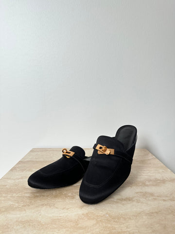 Hermés Oz Mules Satin Noir RGHW 37