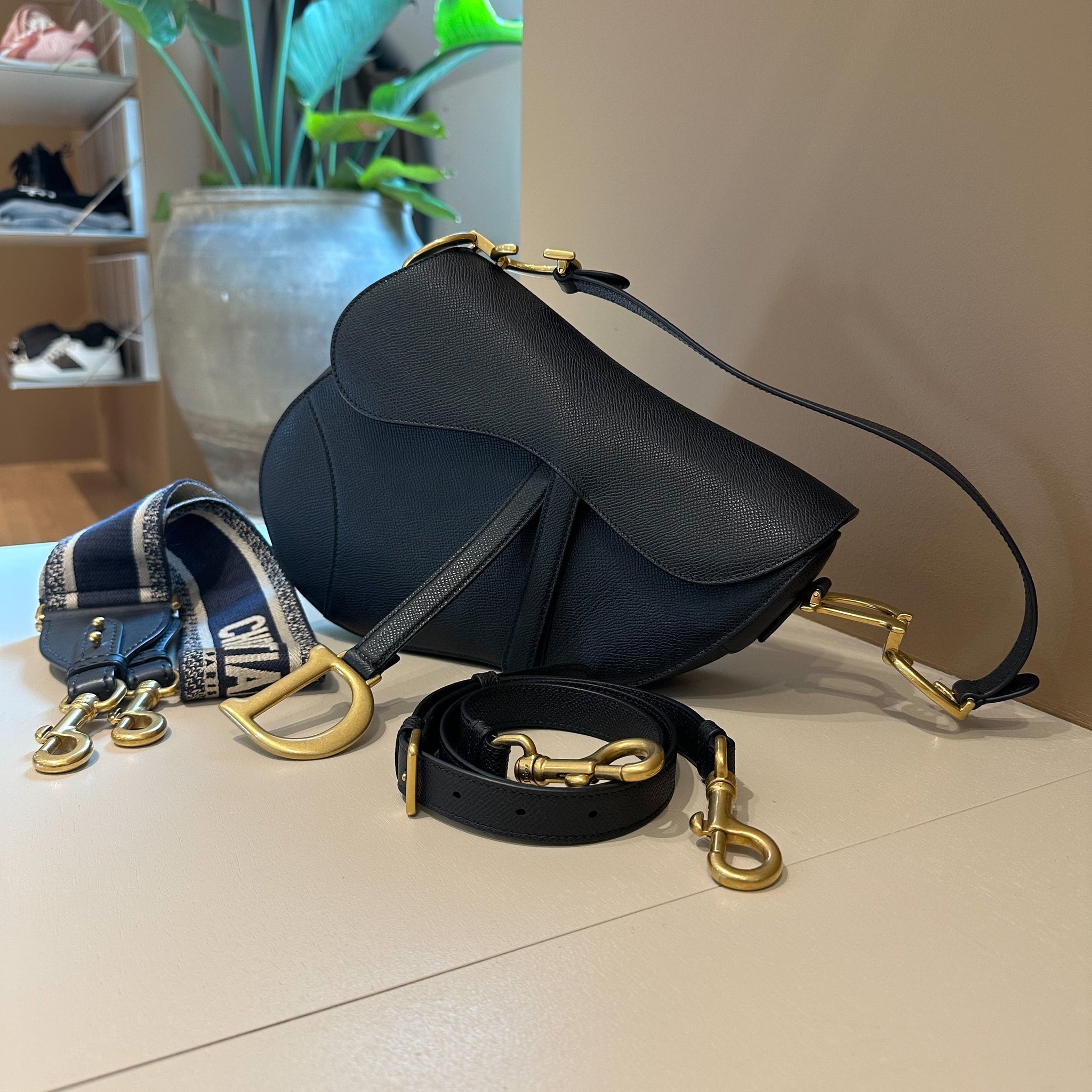 Dior Saddle Bag With Strap x 2 Black GHW