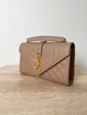 YSL Envelope Small Bag Dark Beige GHW