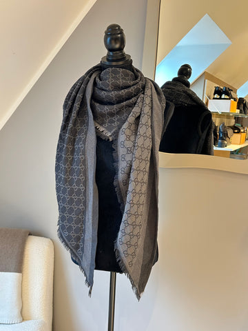 Gucci GG Grey Wool Stole Scarf